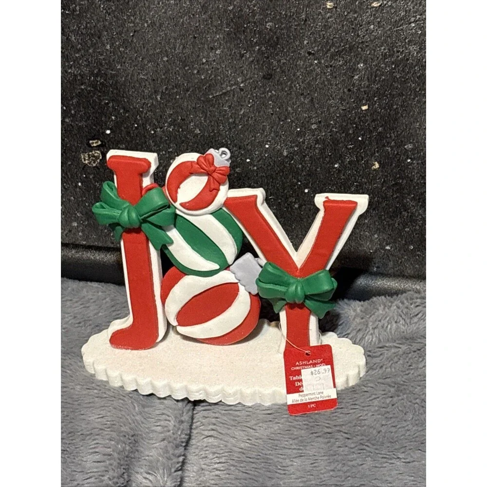 Ashland Hand Painted Christmas Figurine Red White Green Resin Candy Stripe Matte